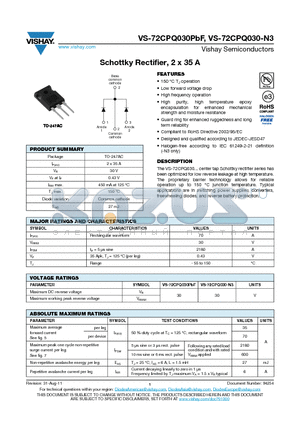 72CPQ030-N3 datasheet - Schottky Rectifier, 2 x 35 A