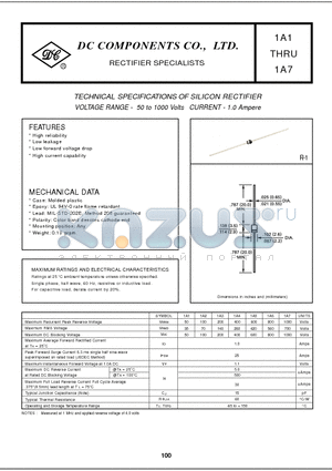 1A7 datasheet - TECHNICAL SPECIFICATIONS OF SILICON RECTIFIER