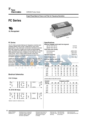 25FC10 datasheet - SIngle Phase External Power Line Filter for Frequency Converters