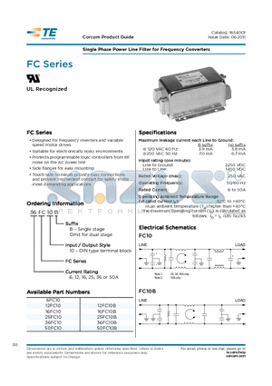 25FC10 datasheet - Single Phase Power Line Filter for Frequency Converters