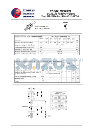 25FR-10 datasheet - STANDARD RECOVERY DIODE