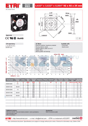 99XM0181000 datasheet - AC Axial Fans