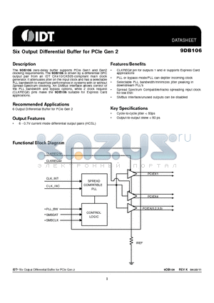 9DB106BFILF datasheet - Six Output Differential Buffer for PCIe Gen 2