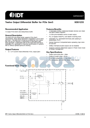 9DB1233AGLF datasheet - Twelve Output Differential Buffer for PCIe Gen3