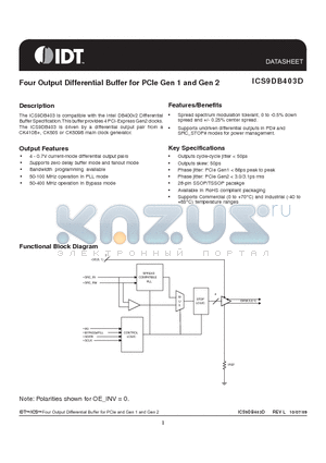 9DB403DGLF datasheet - Four Output Differential Buffer for PCIe Gen 1 and Gen 2