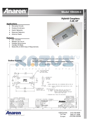 1B0220-3 datasheet - Hybrid Couplers