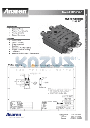 1B0680-3 datasheet - Hybrid Couplers