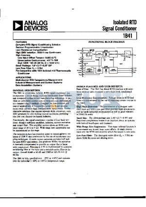 1B41AN datasheet - Isolated RTD Signal Conditioner