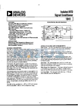 1B41 datasheet - Isolated RTD Signal Conditioner