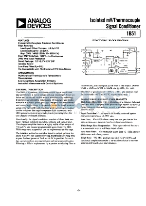 1B51BN datasheet - Isolated mV/Thermocouple Signal Conditioner