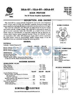 25L6-GT datasheet - BEAM PENTODE FOR AF POWER AMPLIFIER APPLICATIONS