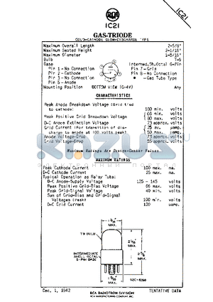 1C21 datasheet - GAS-TRIODE COLD-CATHODE GLOW-DISCHARGE TYPE