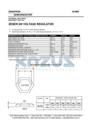 1C4963 datasheet - ZENER 5W VOLTAGE REGULATOR