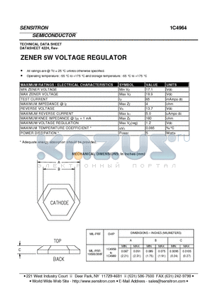 1C4964 datasheet - ZENER 5W VOLTAGE REGULATOR