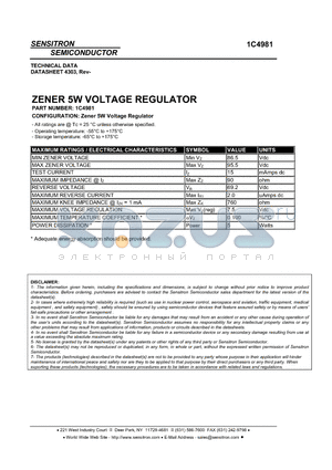 1C4981 datasheet - ZENER 5W VOLTAGE REGULATOR