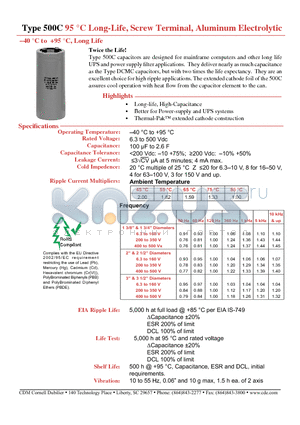 500C103U100BB2B datasheet - Long-Life, Screw Terminal, Aluminum Electrolytic