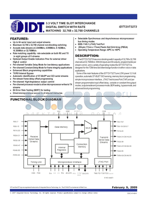 72V73273BBBLANK datasheet - 3.3 VOLT TIME SLOT INTERCHANGE DIGITAL SWITCH WITH RATE MATCHING 32,768 X 32,768 CHANNELS