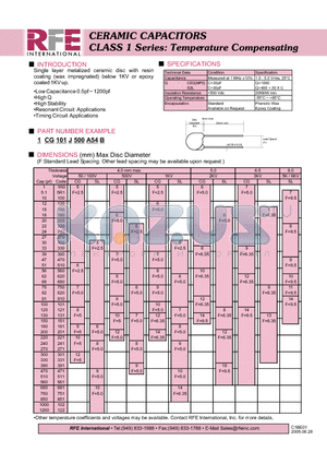 1CG101J500A54B datasheet - CERAMIC CAPACITORS CLASS 1 Series: Temperature Compensating