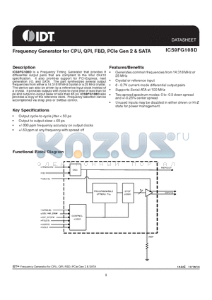 9FG108DFILF datasheet - Frequency Generator for CPU, QPI, FBD, PCIe Gen 2 & SATA