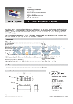 3611 datasheet - ADSL Full-Rate POTS Splitter