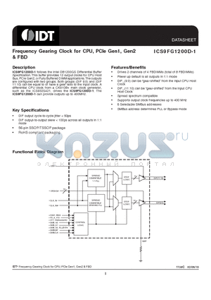 9FG1200DF-1LFT datasheet - Frequency Gearing Clock for CPU, PCIe Gen1, Gen2