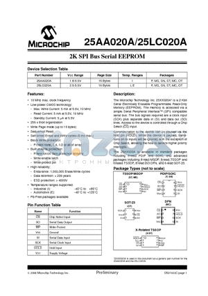 25LC020A-E/OT datasheet - 2K SPI Bus Serial EEPROM