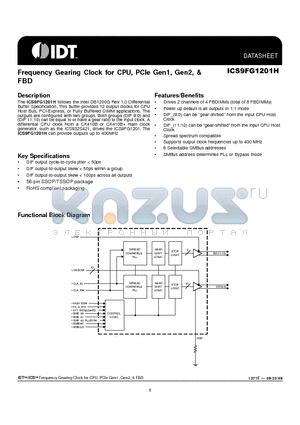 9FG1201HGLFT datasheet - Frequency Gearing Clock for CPU, PCIe Gen1, Gen2, & FBD