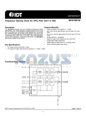 9FG1901H datasheet - Frequency Gearing Clock for CPU, PCIe Gen1 & FBD