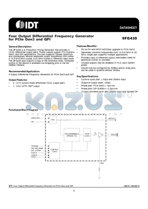 9FG430AFILFT datasheet - Four Output Differential Frequency Generator for PCIe Gen3 and QPI