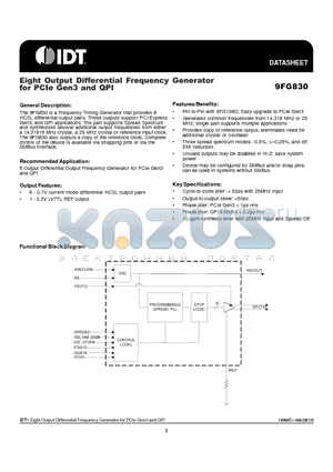 9FG830AFILF datasheet - Eight Output Differential Frequency Generator for PCIe Gen3 and QPI