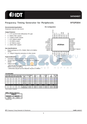 9FGP204 datasheet - Frequency Timing Generator for Peripherals