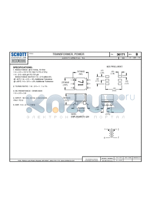 36171 datasheet - TRANSFORMER, POWER