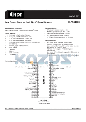 9LPRS436CGILF datasheet - Low Power Clock for Intel Atom^-Based Systems