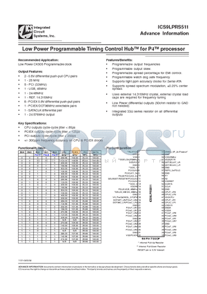 9LPRS511EGLF datasheet - Low Power Programmable Timing Control Hub for P4 processor
