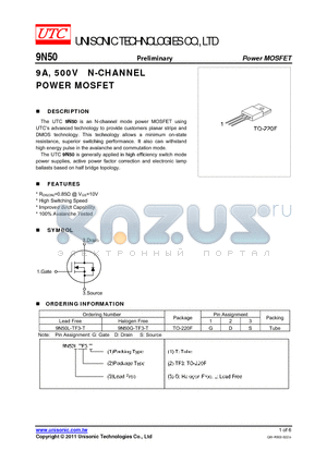 9N50G-TF3-T datasheet - 9A, 500V N-CHANNEL POWER MOSFET