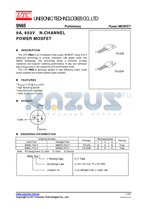9N65 datasheet - 9A, 650V N-CHANNEL POWER MOSFET