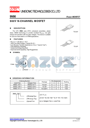 9N90G-T3P-T datasheet - 900V N-CHANNEL MOSFET