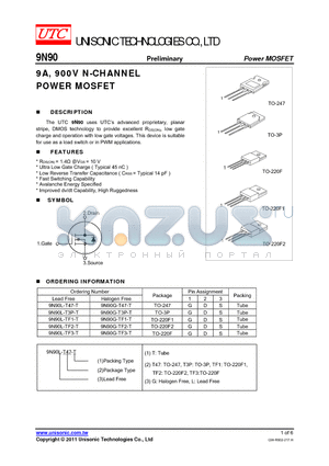 9N90G-T47-T datasheet - 9A, 900V N-CHANNEL POWER MOSFET