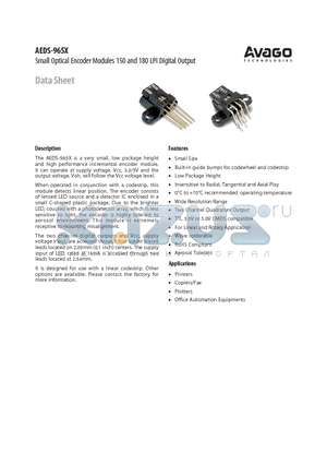 AEDS-9651P10 datasheet - Small Optical Encoder Modules 150 and 180 LPI Digital Output