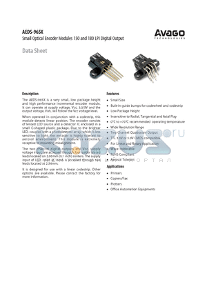 AEDS-965X datasheet - Small Optical Encoder Modules 150 and 180 LPI Digital Output