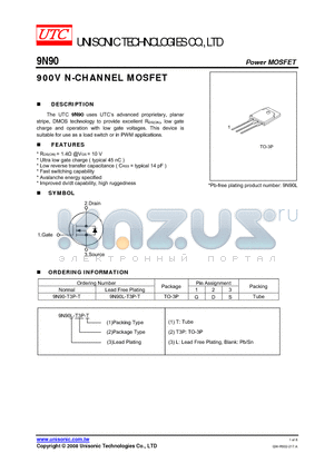 9N90L-T3P-T datasheet - Power MOSFET