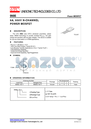 9N95L-T47-T datasheet - 9A, 950V N-CHANNEL POWER MOSFET