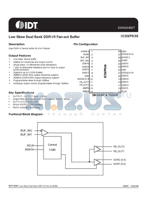 9P936AFLFT datasheet - Low Skew Dual Bank DDR I/II Fan-out Buffer