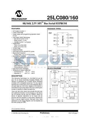 25LC080 datasheet - 8K/16K 2.5V SPI O Bus Serial EEPROM