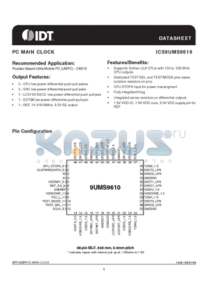 9UMS9610CKLF datasheet - PC MAIN CLOCK