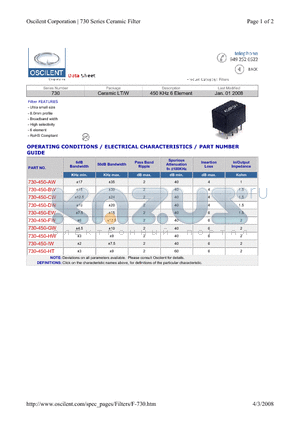 730-450-IW datasheet - 450 KHz 6 Element