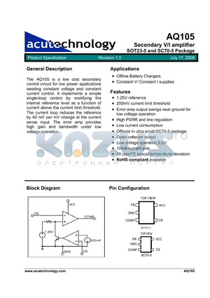 AQ105DY-C5-12-TR datasheet - Secondary V/I amplifier SOT23-5 and SC70-5 Package