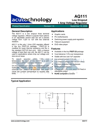 AQ111 datasheet - Low Dropout 1 Amp Voltage Regulator