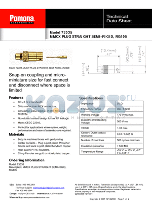 73035 datasheet - MMCX PLUG STRAIGHT SEMI-RIGID, RG405