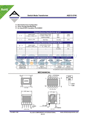AEE13-3740 datasheet - Switch Mode Transformer